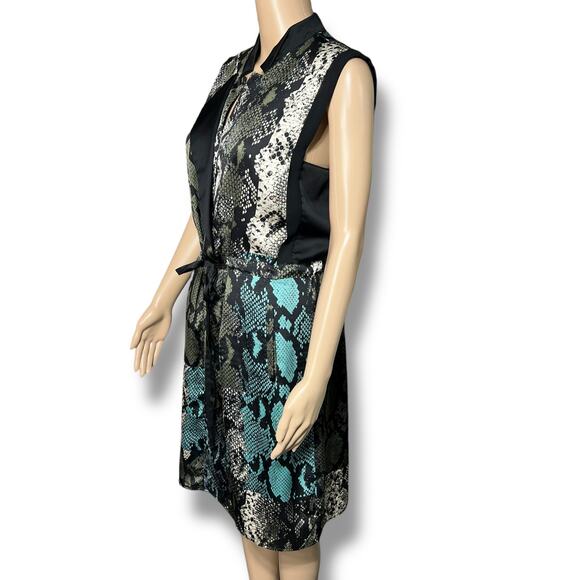 Kenneth Cole New York Womens Blouson Dress Snakeskin Print Black Teal Medium - Picture 10 of 16
